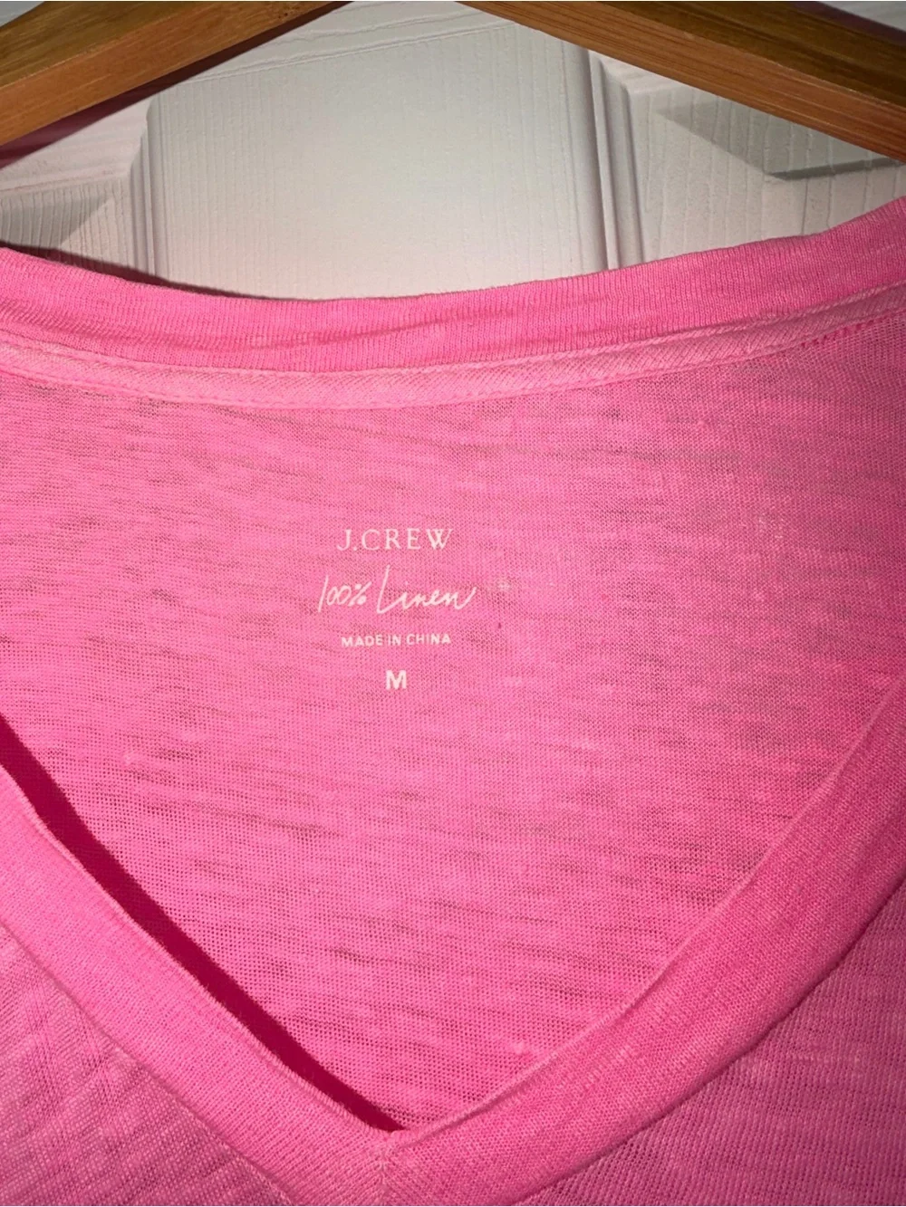 J. Crew Hot Pink V-Neck Linen Tee. EUC